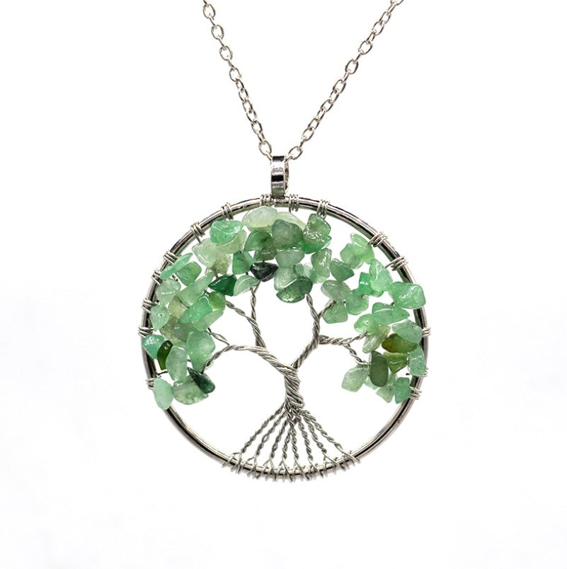 Kabala Life Tree Necklace – Natural Stone & Copper Wire Pendant