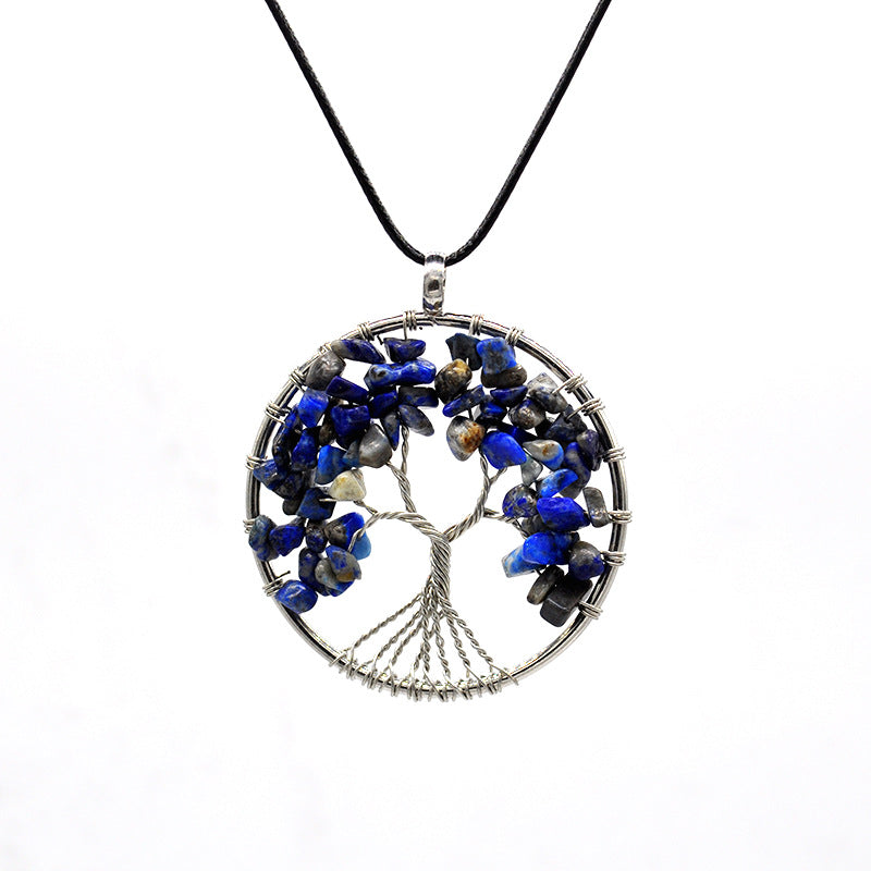 Kabala Life Tree Necklace – Natural Stone & Copper Wire Pendant