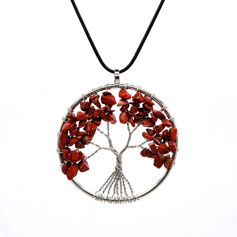 Kabala Life Tree Necklace – Natural Stone & Copper Wire Pendant