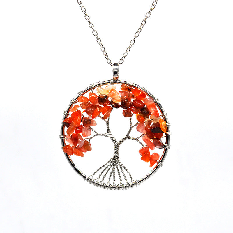 Kabala Life Tree Necklace – Natural Stone & Copper Wire Pendant