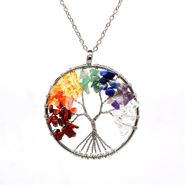 Kabala Life Tree Necklace – Natural Stone & Copper Wire Pendant