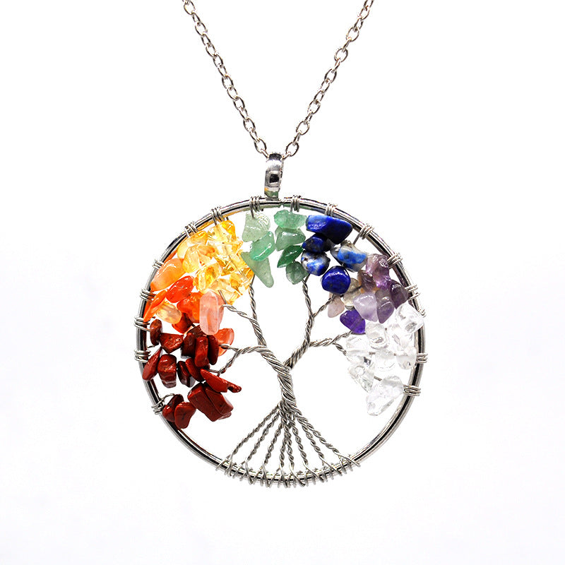 Kabala Life Tree Necklace – Natural Stone & Copper Wire Pendant