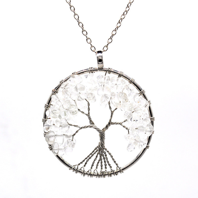 Kabala Life Tree Necklace – Natural Stone & Copper Wire Pendant