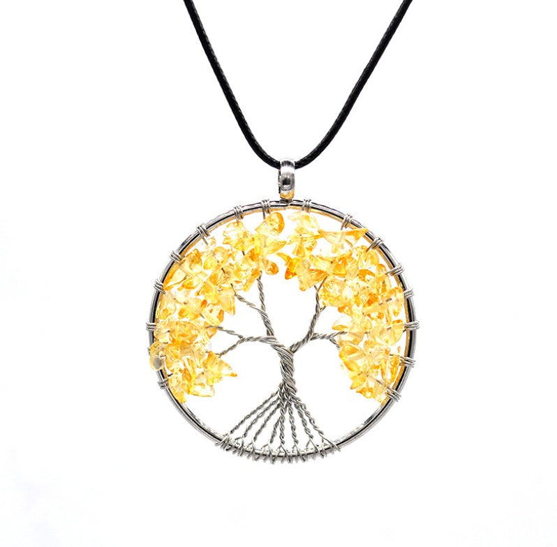 Kabala Life Tree Necklace – Natural Stone & Copper Wire Pendant