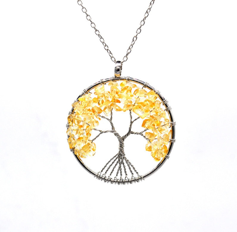 Kabala Life Tree Necklace – Natural Stone & Copper Wire Pendant