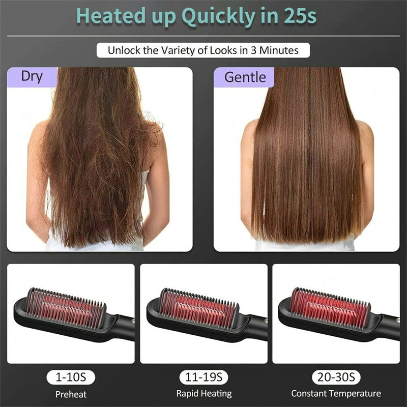 2-in-1 Hair Straightener & Curling Comb – Negative Ion, 10 Heat Settings