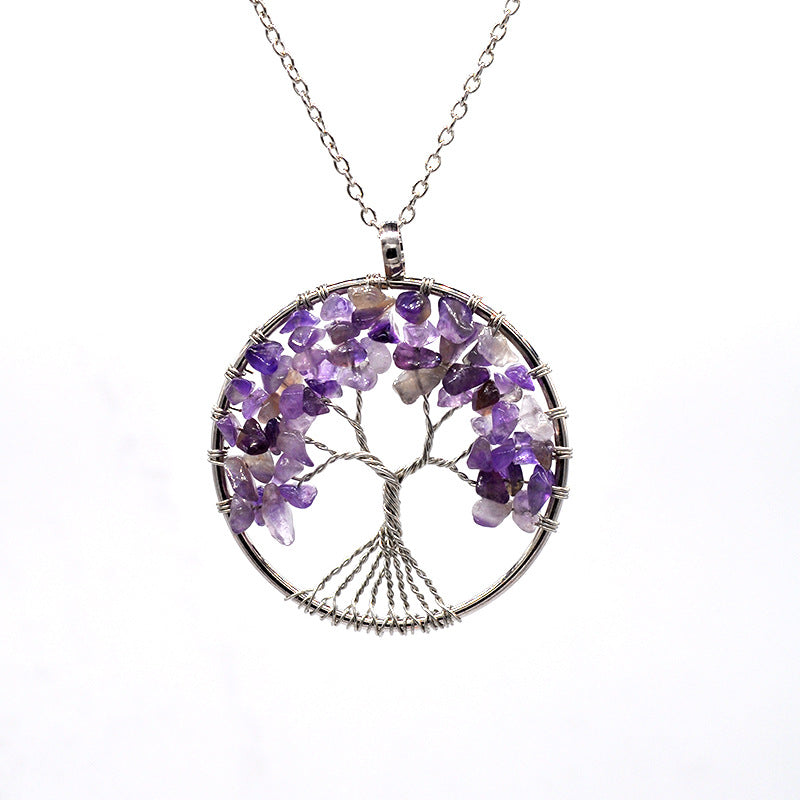 Kabala Life Tree Necklace – Natural Stone & Copper Wire Pendant
