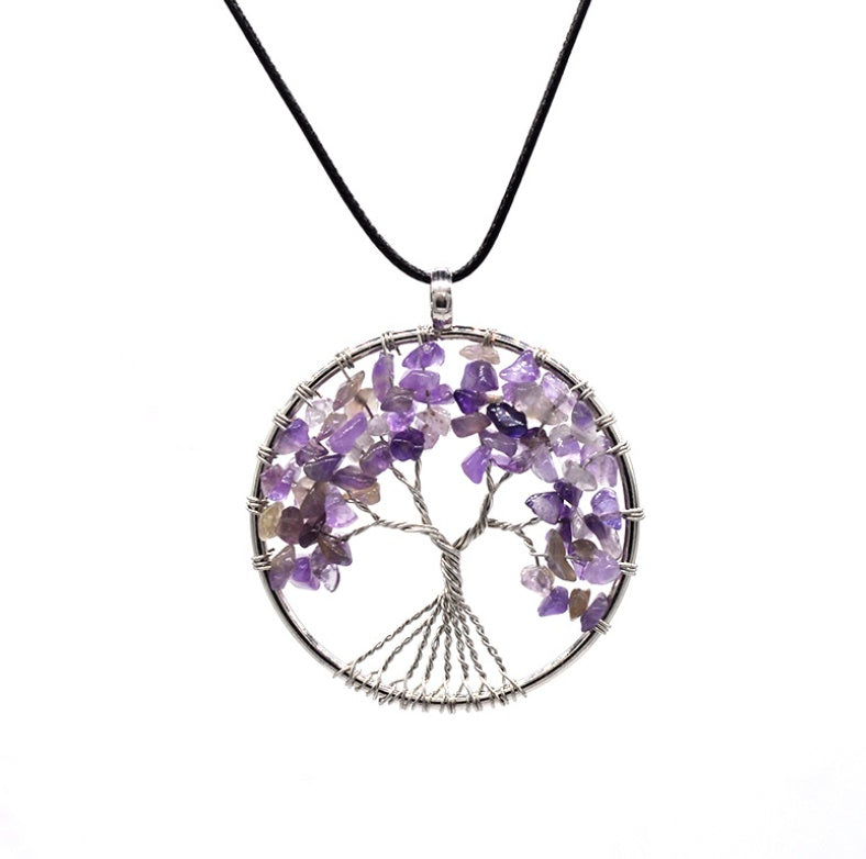 Kabala Life Tree Necklace – Natural Stone & Copper Wire Pendant