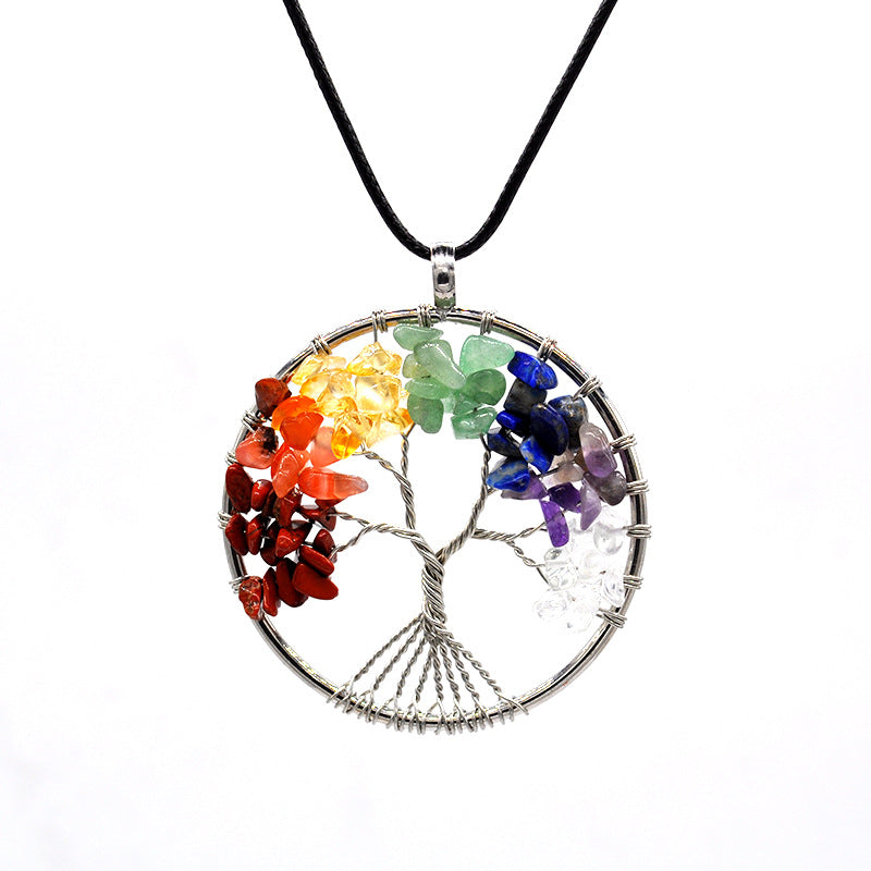 Kabala Life Tree Necklace – Natural Stone & Copper Wire Pendant