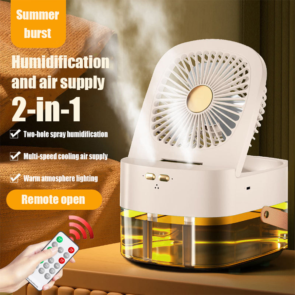 Portable Misting Fan – USB Rechargeable Desktop Air Cooler with Spray & Remote Control