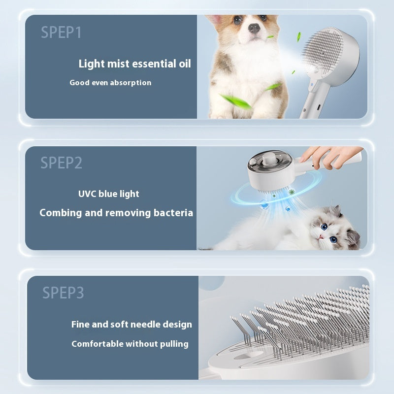 Pet Spray Grooming Comb – UV Sterilization & Mist Brush for Dogs & Cats