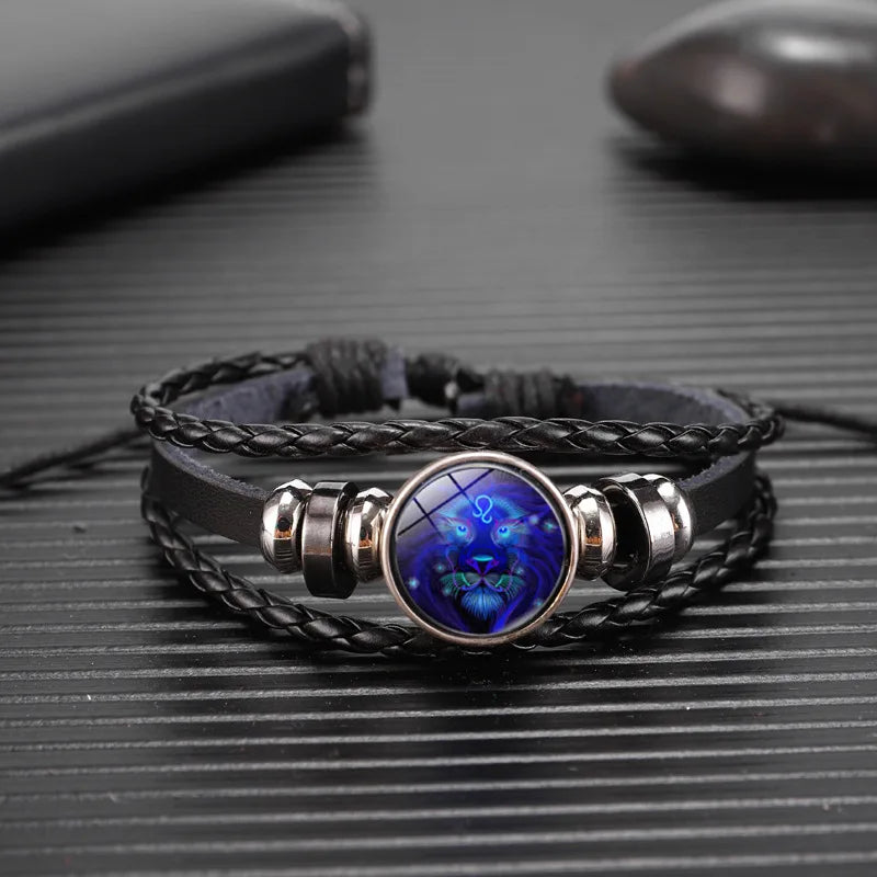 Luminous Zodiac Constellation Bracelet - Glow-in-the-Dark Multilayer Leather Charm
