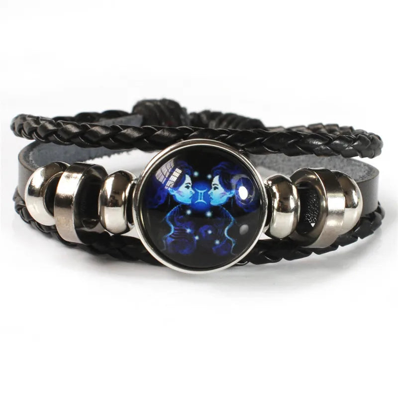Luminous Zodiac Constellation Bracelet - Glow-in-the-Dark Multilayer Leather Charm