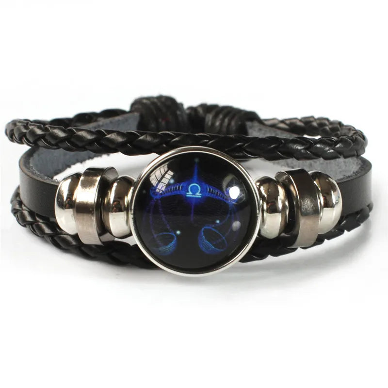 Luminous Zodiac Constellation Bracelet - Glow-in-the-Dark Multilayer Leather Charm