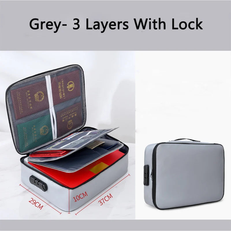Fireproof Document Bag Safety Organizer Zipper Waterproof Money Pouch Multi-Layer Card Case Travel File Bag Papers Storage Box