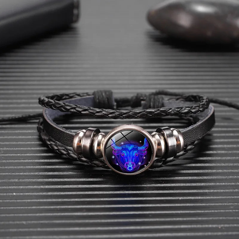 Luminous Zodiac Constellation Bracelet - Glow-in-the-Dark Multilayer Leather Charm