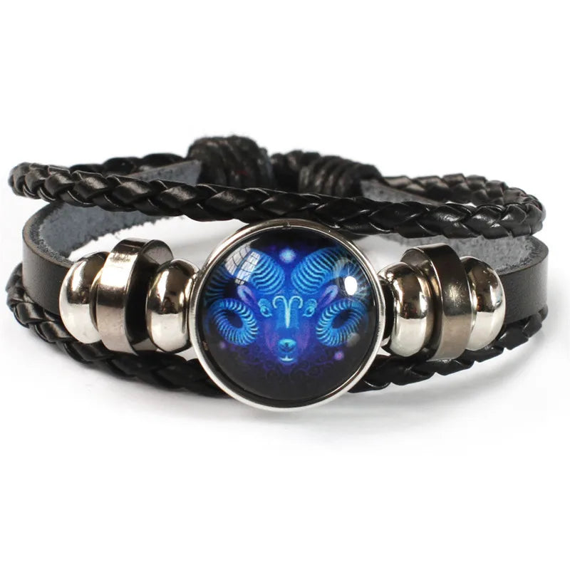 Luminous Zodiac Constellation Bracelet - Glow-in-the-Dark Multilayer Leather Charm