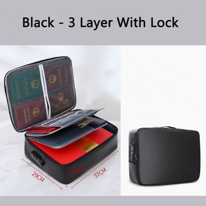 Fireproof Document Bag Safety Organizer Zipper Waterproof Money Pouch Multi-Layer Card Case Travel File Bag Papers Storage Box
