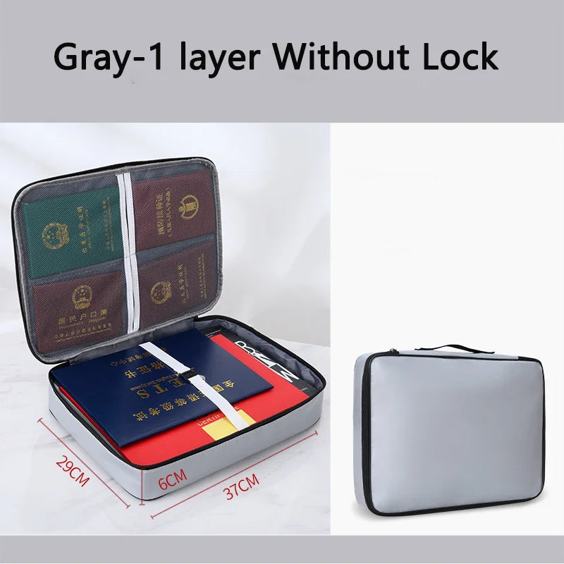 Fireproof Document Bag Safety Organizer Zipper Waterproof Money Pouch Multi-Layer Card Case Travel File Bag Papers Storage Box