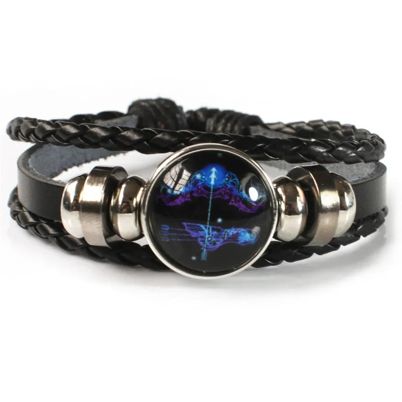 Luminous Zodiac Constellation Bracelet - Glow-in-the-Dark Multilayer Leather Charm