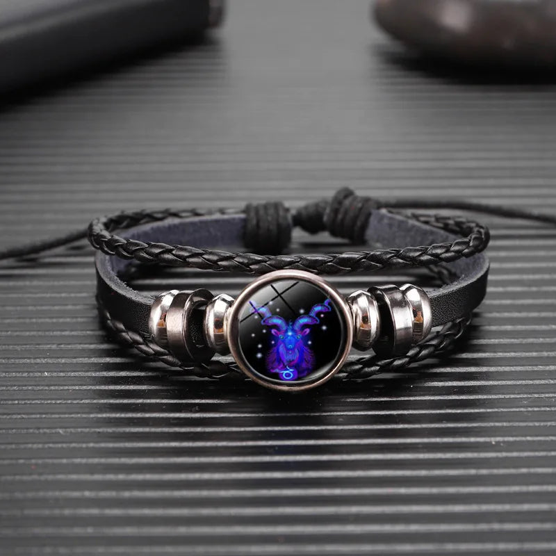 Luminous Zodiac Constellation Bracelet - Glow-in-the-Dark Multilayer Leather Charm