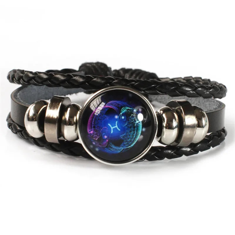 Luminous Zodiac Constellation Bracelet - Glow-in-the-Dark Multilayer Leather Charm