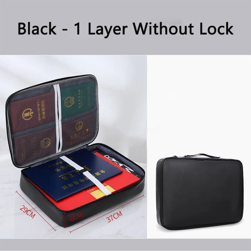Fireproof Document Bag Safety Organizer Zipper Waterproof Money Pouch Multi-Layer Card Case Travel File Bag Papers Storage Box