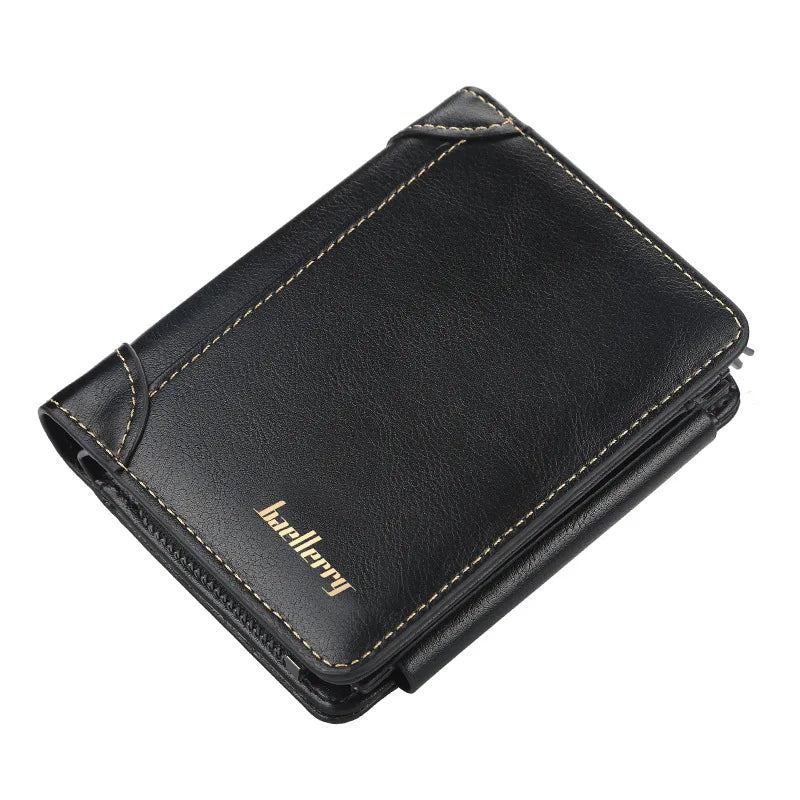 Men's Leather Bifold Wallet - Zipper Coin Pocket Card Holder with RFID Protection