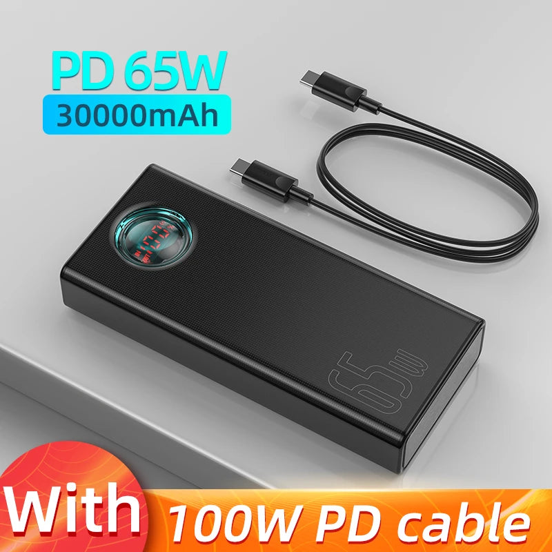 Baseus 65W 30000mAh Power Bank com Carregamento Rápido PD
