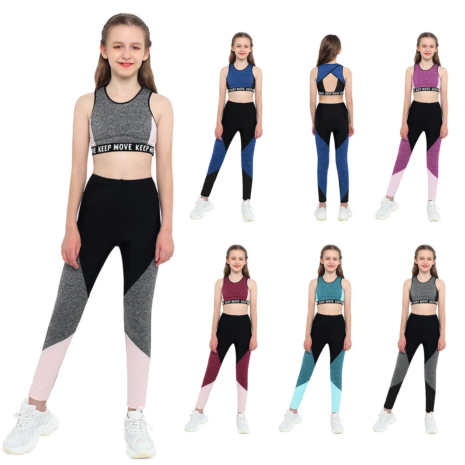 Girls Athletic Set - 2-Piece Workout Top & Pants for Gymnastics, Running & Sports (Ages 7-13)