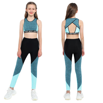 Girls Athletic Set - 2-Piece Workout Top & Pants for Gymnastics, Running & Sports (Ages 7-13)