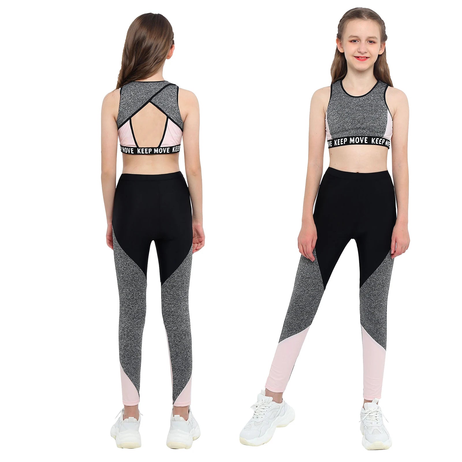 Girls Athletic Set - 2-Piece Workout Top & Pants for Gymnastics, Running & Sports (Ages 7-13)