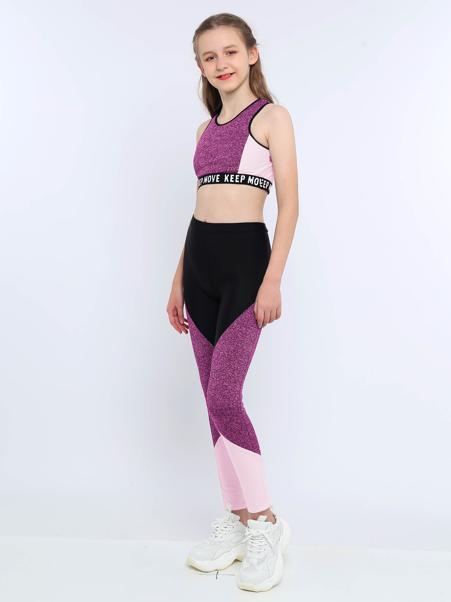 Girls Athletic Set - 2-Piece Workout Top & Pants for Gymnastics, Running & Sports (Ages 7-13)