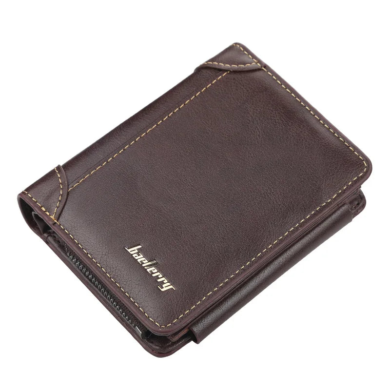 Men's Leather Bifold Wallet - Zipper Coin Pocket Card Holder with RFID Protection