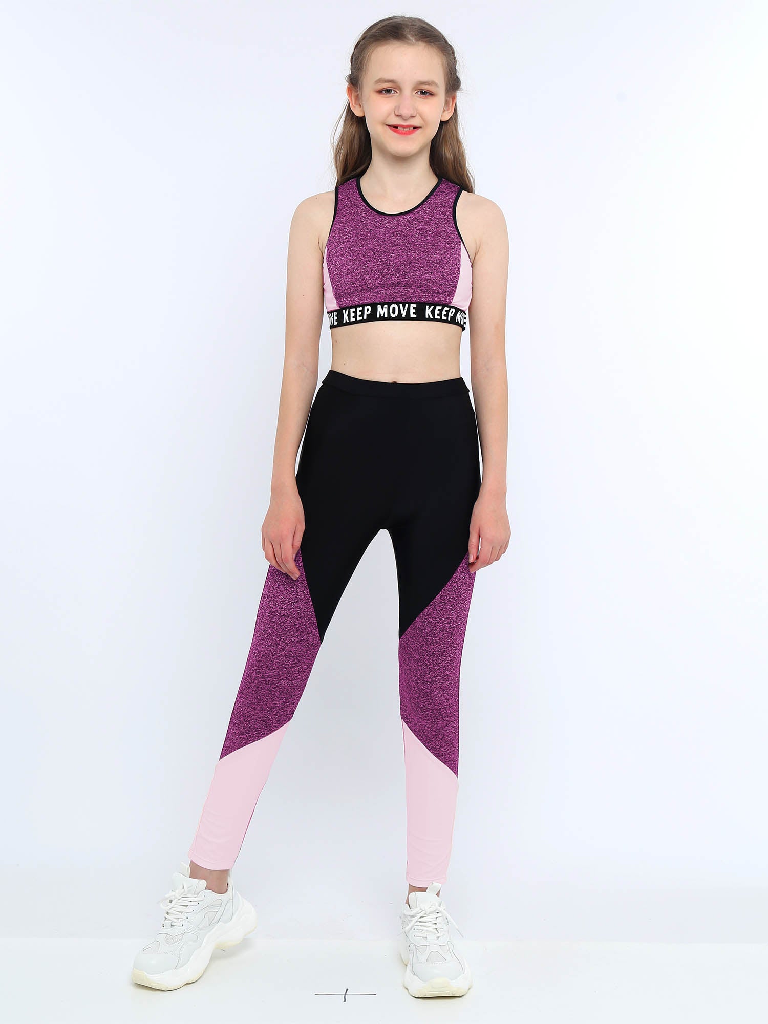 Girls Athletic Set - 2-Piece Workout Top & Pants for Gymnastics, Running & Sports (Ages 7-13)