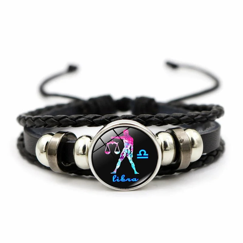 12 Zodiac Constellation Charm Bracelet - Multilayer Leather for Men & Women