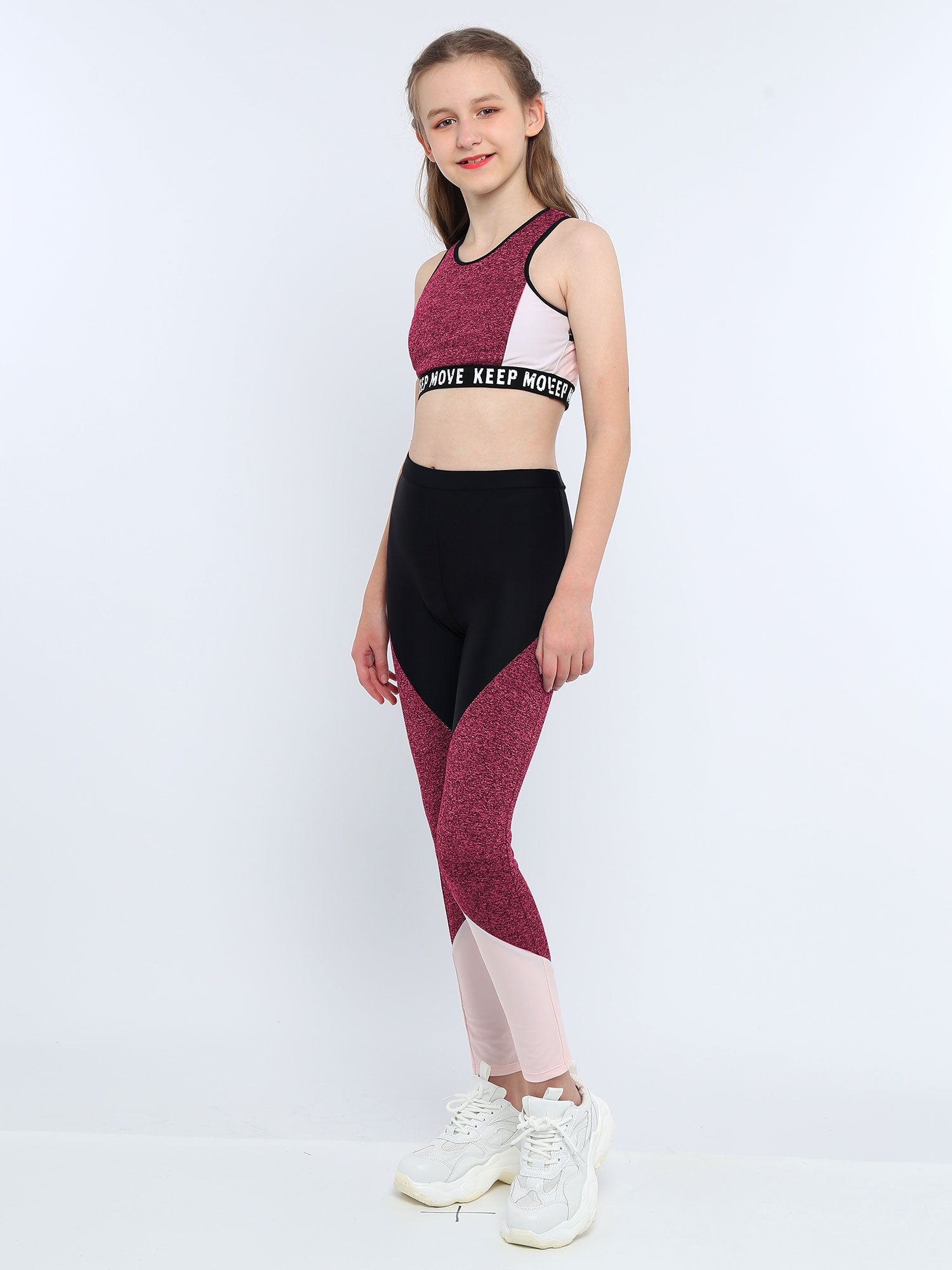 Girls Athletic Set - 2-Piece Workout Top & Pants for Gymnastics, Running & Sports (Ages 7-13)