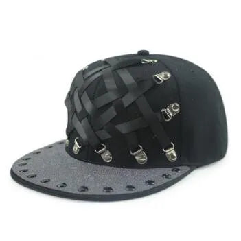 Punk Style Hip-Hop Flat Brim Cap - Novelty Decorated Couple Hat for Nightclub & Bar Fashion