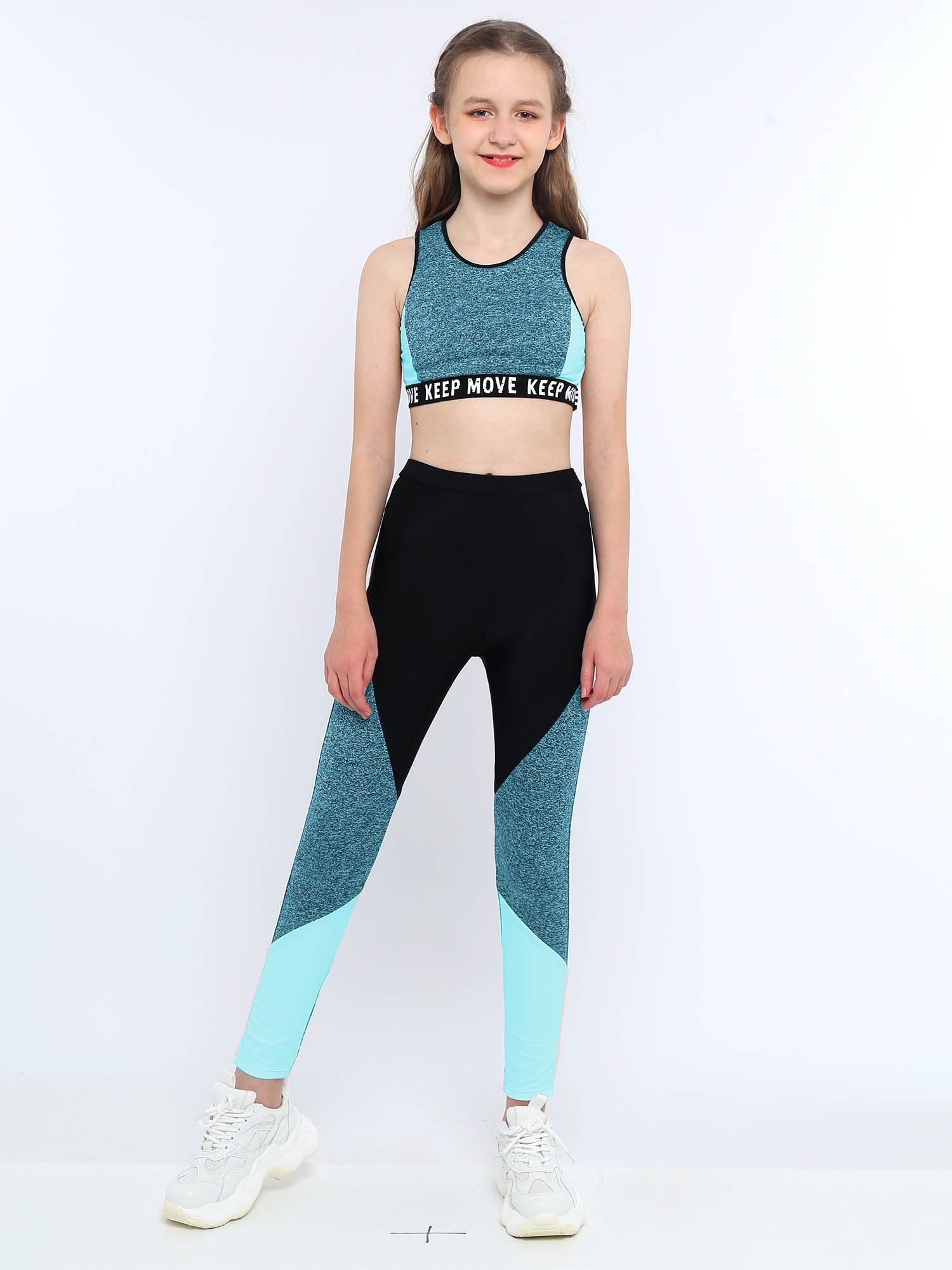 Girls Athletic Set - 2-Piece Workout Top & Pants for Gymnastics, Running & Sports (Ages 7-13)