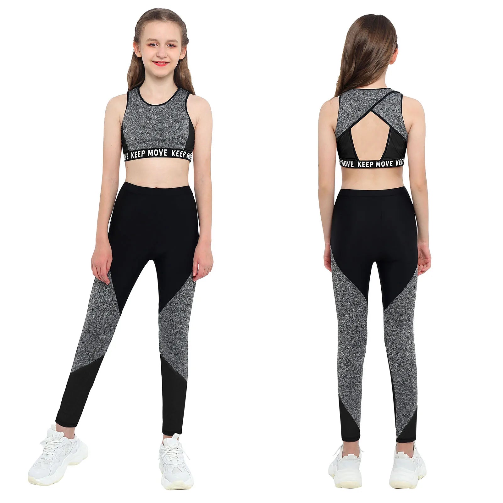 Girls Athletic Set - 2-Piece Workout Top & Pants for Gymnastics, Running & Sports (Ages 7-13)