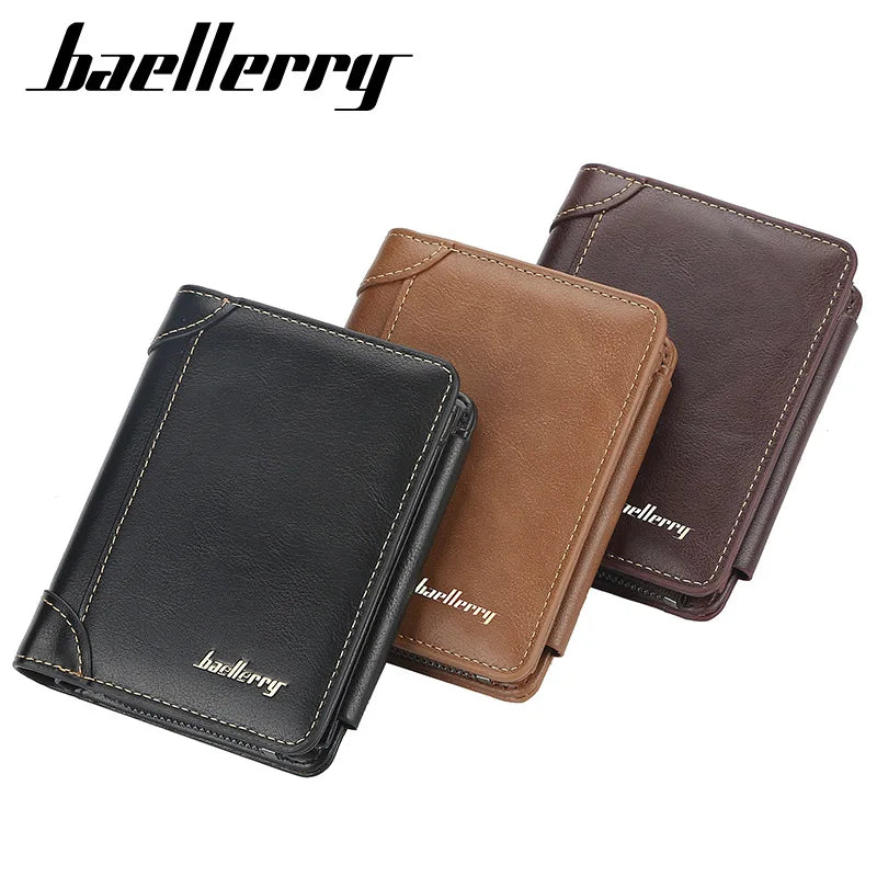 Men's Leather Bifold Wallet - Zipper Coin Pocket Card Holder with RFID Protection