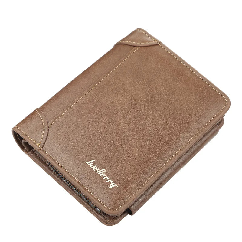 Men's Leather Bifold Wallet - Zipper Coin Pocket Card Holder with RFID Protection