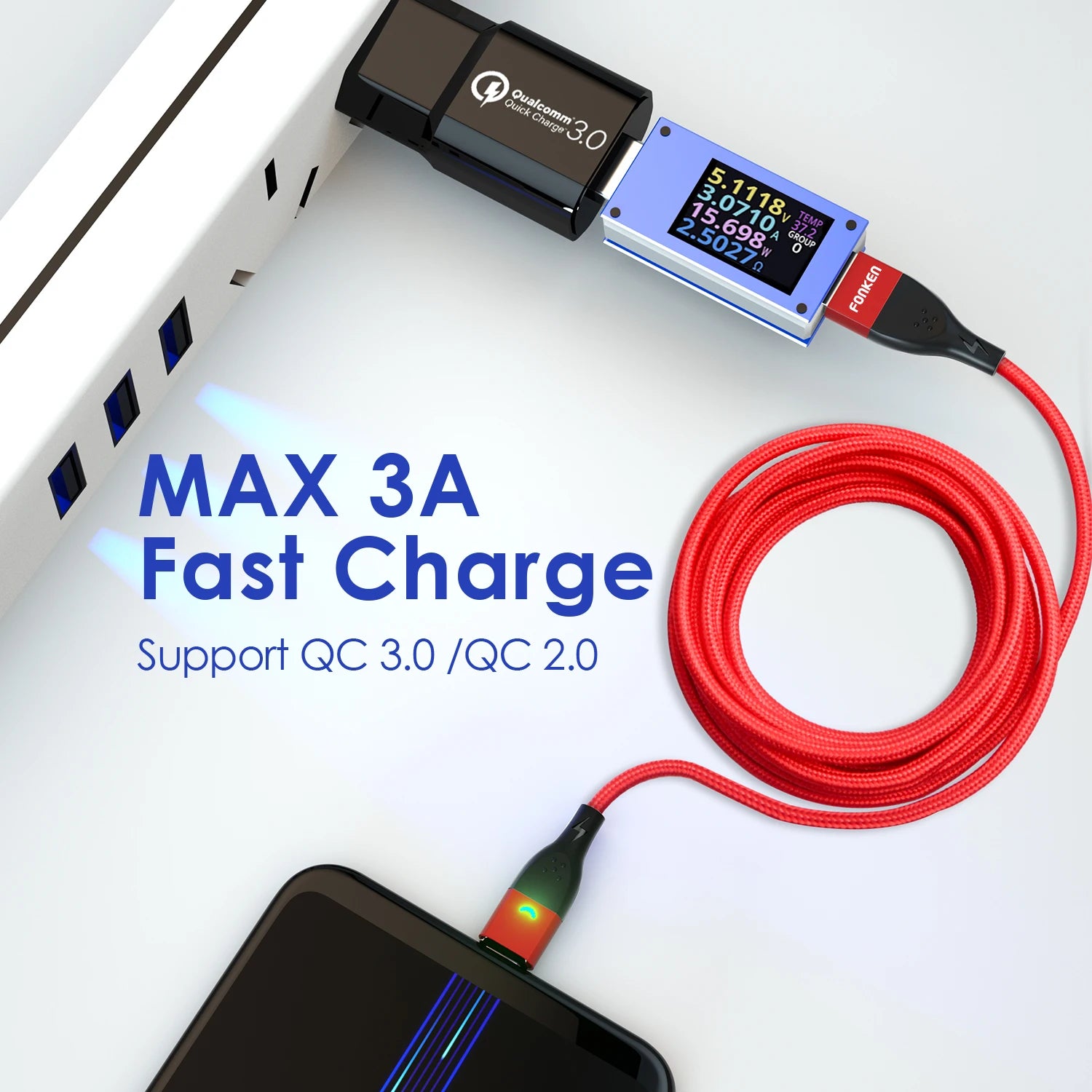FONKEN 3A Magnetic USB Fast Charging Cable