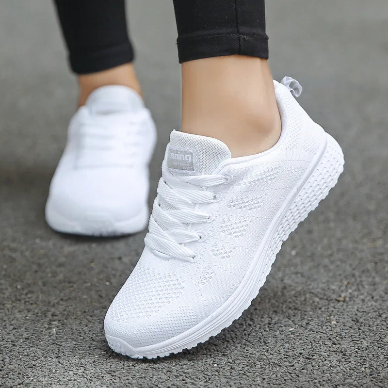 Women’s Breathable Mesh Sneakers – Casual White Walking Shoes 2024
