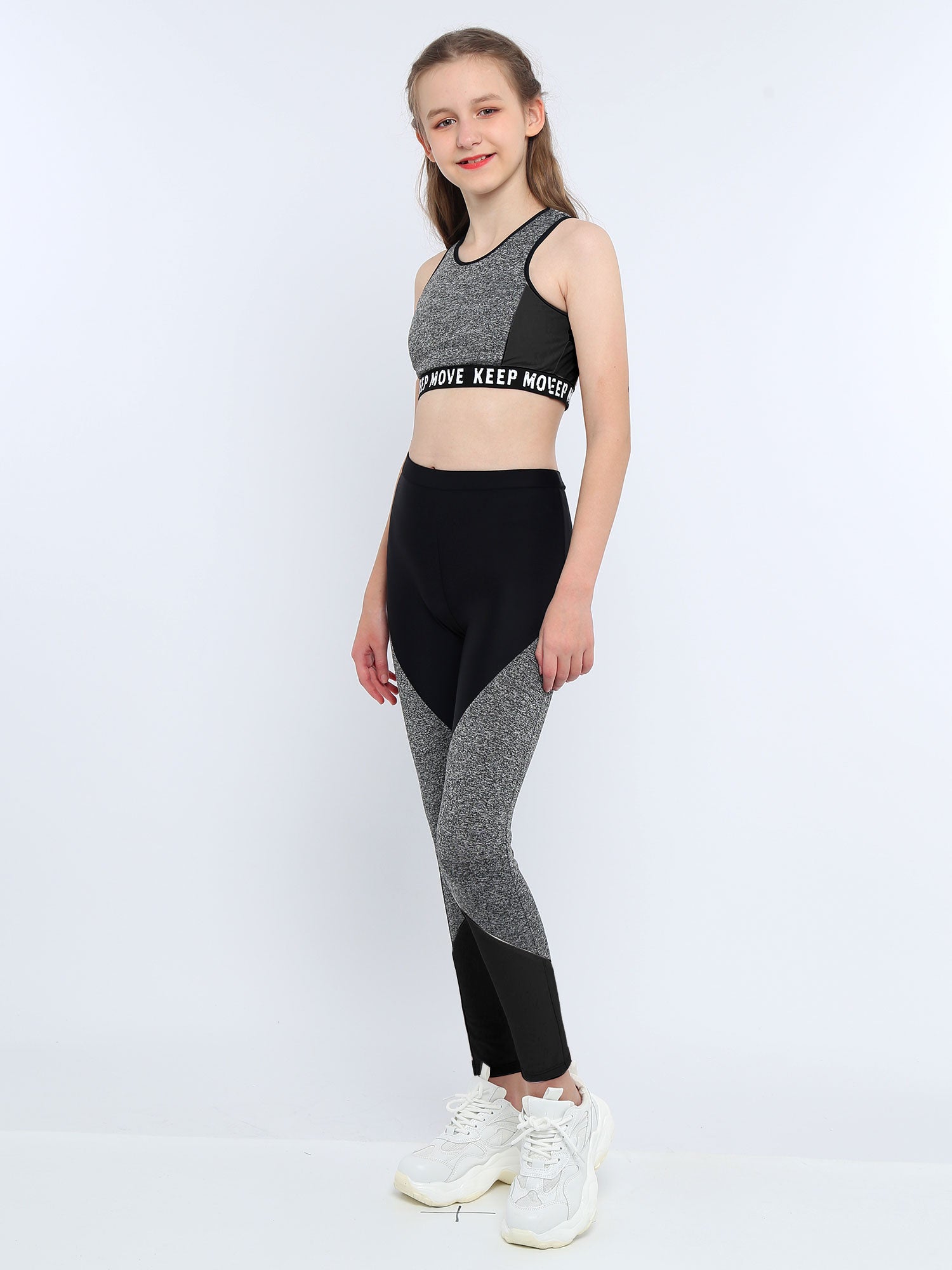 Girls Athletic Set - 2-Piece Workout Top & Pants for Gymnastics, Running & Sports (Ages 7-13)