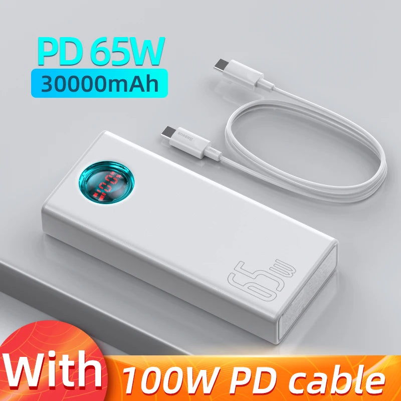 Baseus 65W 30000mAh Power Bank com Carregamento Rápido PD