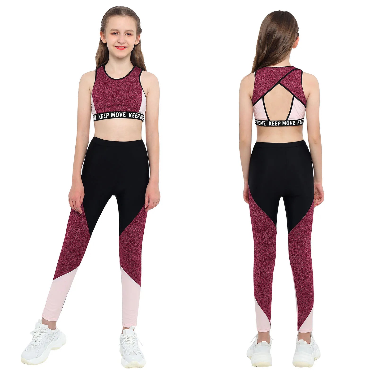 Girls Athletic Set - 2-Piece Workout Top & Pants for Gymnastics, Running & Sports (Ages 7-13)