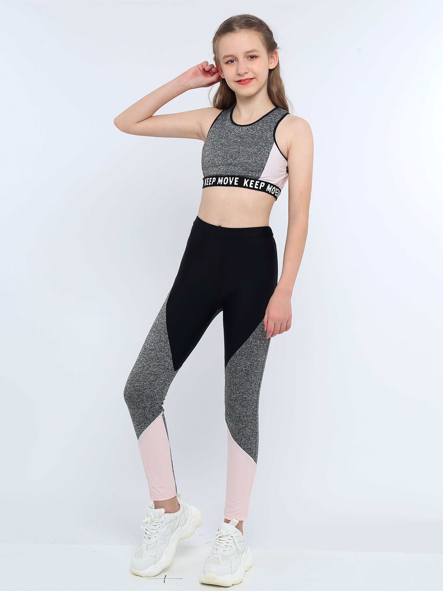 Girls Athletic Set - 2-Piece Workout Top & Pants for Gymnastics, Running & Sports (Ages 7-13)
