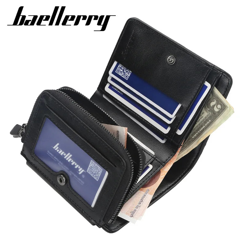 Men's Leather Bifold Wallet - Zipper Coin Pocket Card Holder with RFID Protection