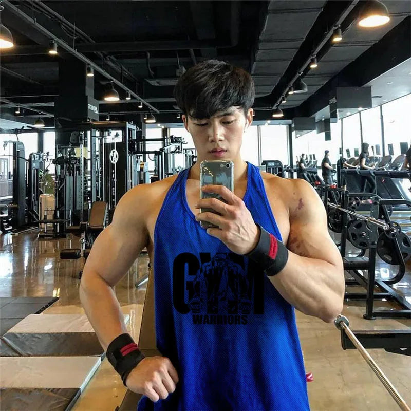 Men's Gym Tank Top - Breathable Mesh Stringer Vest for Bodybuilding & Workout